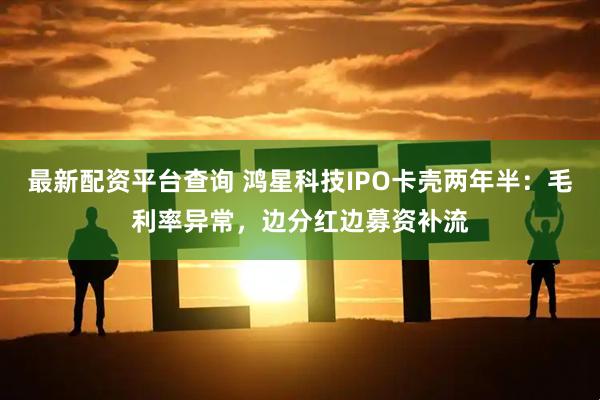 最新配资平台查询 鸿星科技IPO卡壳两年半：毛利率异常，边分红边募资补流