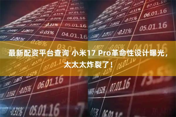 最新配资平台查询 小米17 Pro革命性设计曝光，太太太炸裂了！